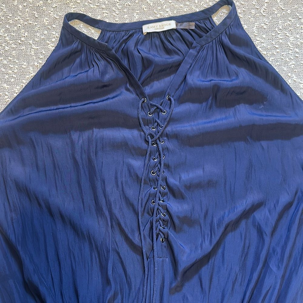 RAMY BROOK Navy Halter Dress with Lace-Up Front Alexandra Emilia MEDIUM - Picture 8 of 12